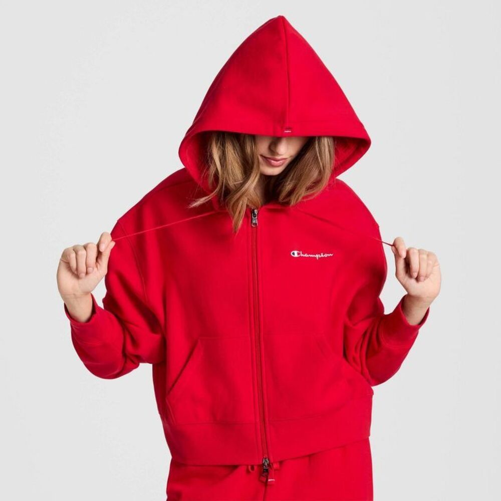Champion Women's Cropped Fleece Zip-Up Sweatshirt - Red XL